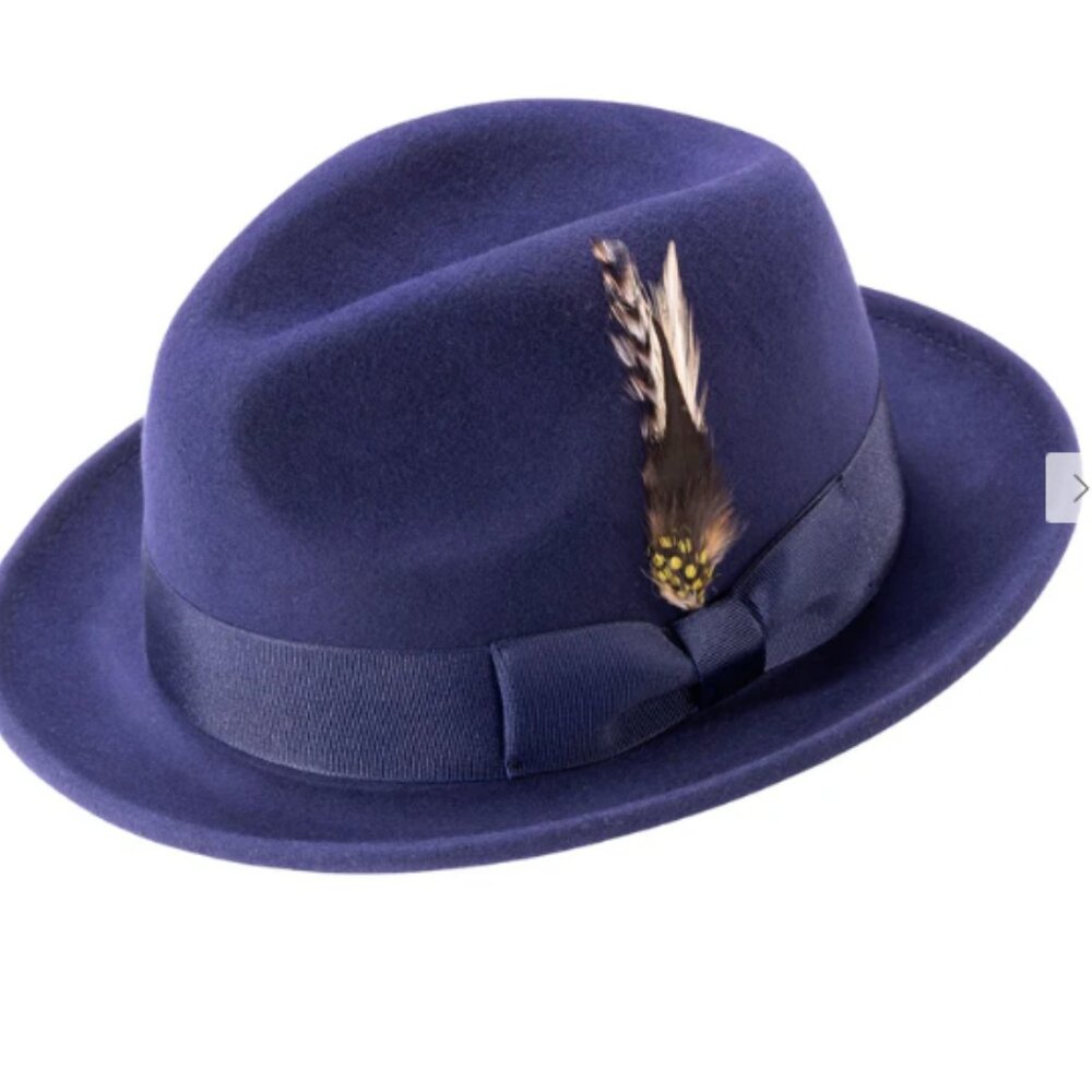 Montique Men's NAVY  2" Snap Brim Crushable Wool Felt Fedora Hat      H -10